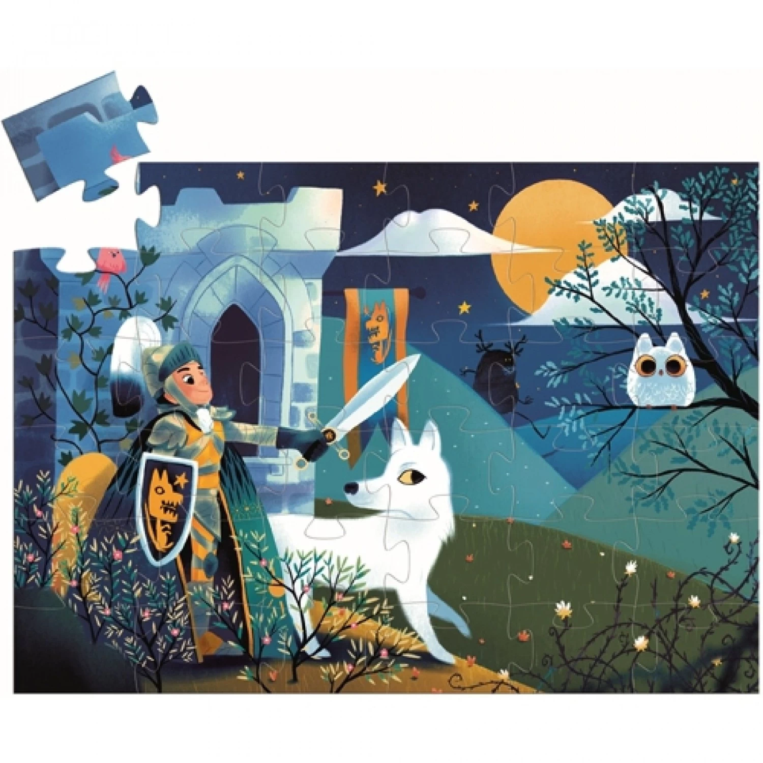 Djeco Puzzel - Ridder Bij Volle Maan 36 Stukjes DJ07237 2 Djeco Puzzel - Ridder Bij Volle Maan 36 Stukjes DJ07237 - Afbeelding 2