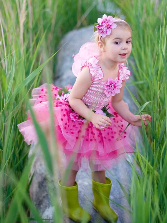 Great Pretenders Roze Feeënjurk Met Bloemen, Vleugels En Een Hoofdbandje 1 Great Pretenders Roze Feeënjurk Met Bloemen, Vleugels En Een Hoofdbandje