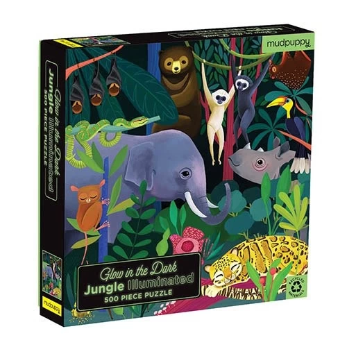 Mudpuppy Puzzel 500 Stukjes - Glow In The Dark - Jungle 1 Mudpuppy Puzzel 500 Stukjes - Glow In The Dark - Jungle